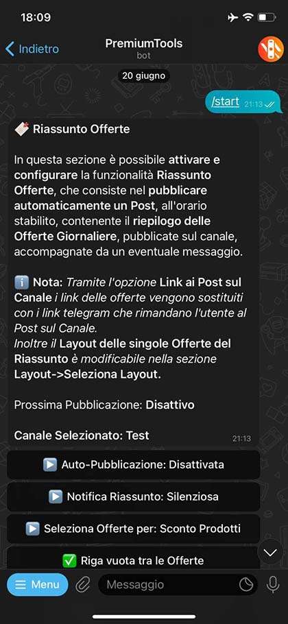 Funzionalità riepilogo offerte giornaliere Funzionalità che pubblica automaticamente un post riepilogativo con le offerte più convenienti pubblicate in giornata