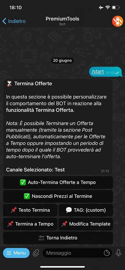 Sezione per la funzionalità termina offerta Funzionalità che permette di aggiungere la dicitura offerta terminata ai post