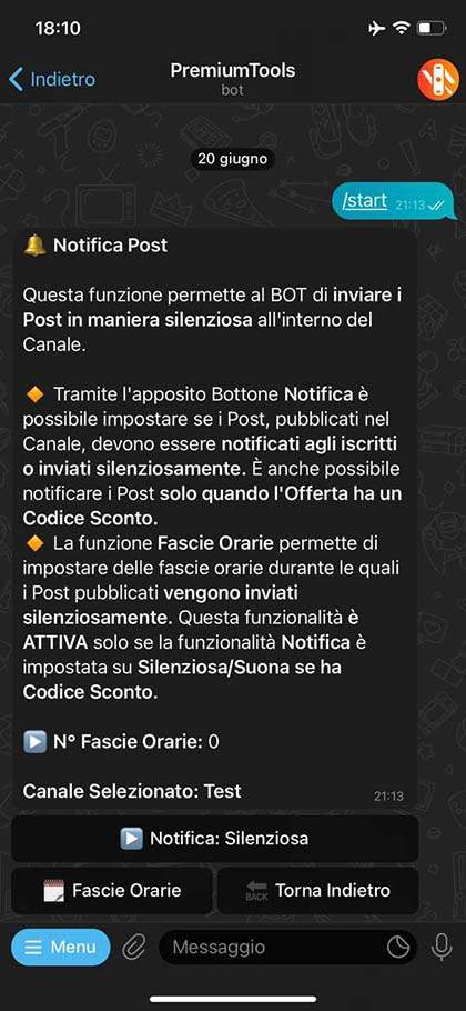 Sezione per gestire le notifiche dei post pubblicati Possibilità di inviare i post in maniera sileziosa